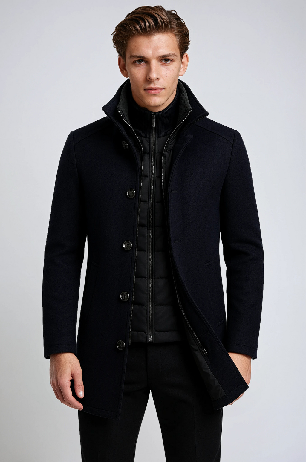 Chaqueta de invierno para hombre Kanden con cuello alto y cierre de botones