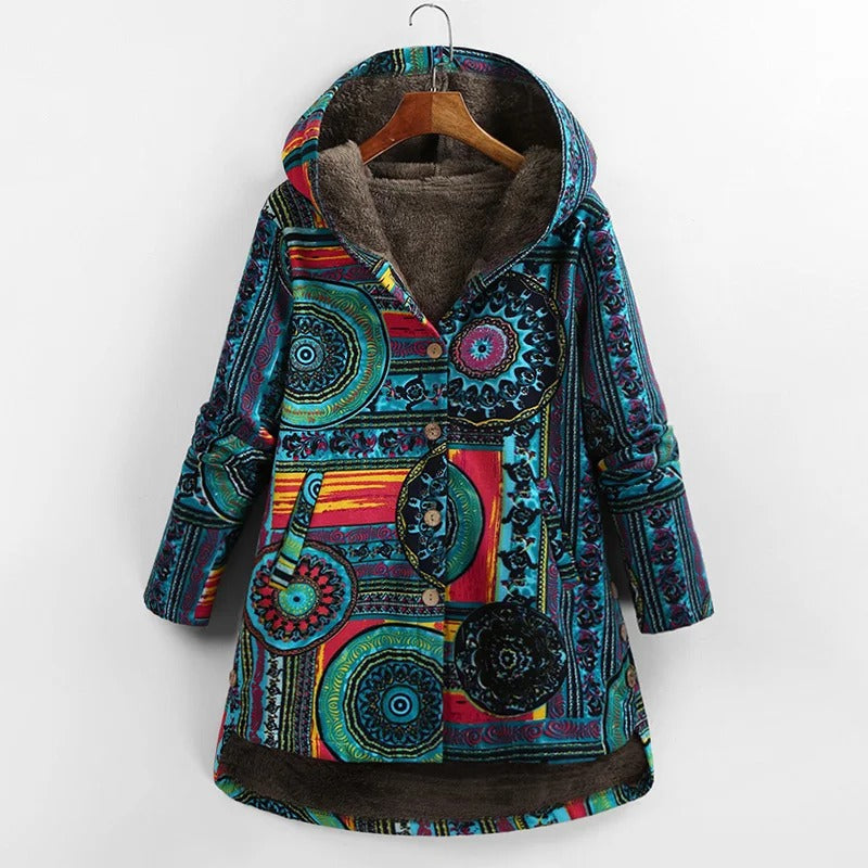 Chaqueta Lunara patchwork vintage con forro polar para mujer