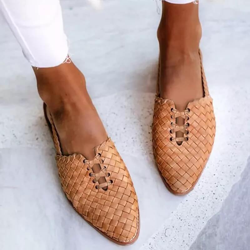 Sandalias planas de cuero trenzado a mano para mujer, modelo Malia