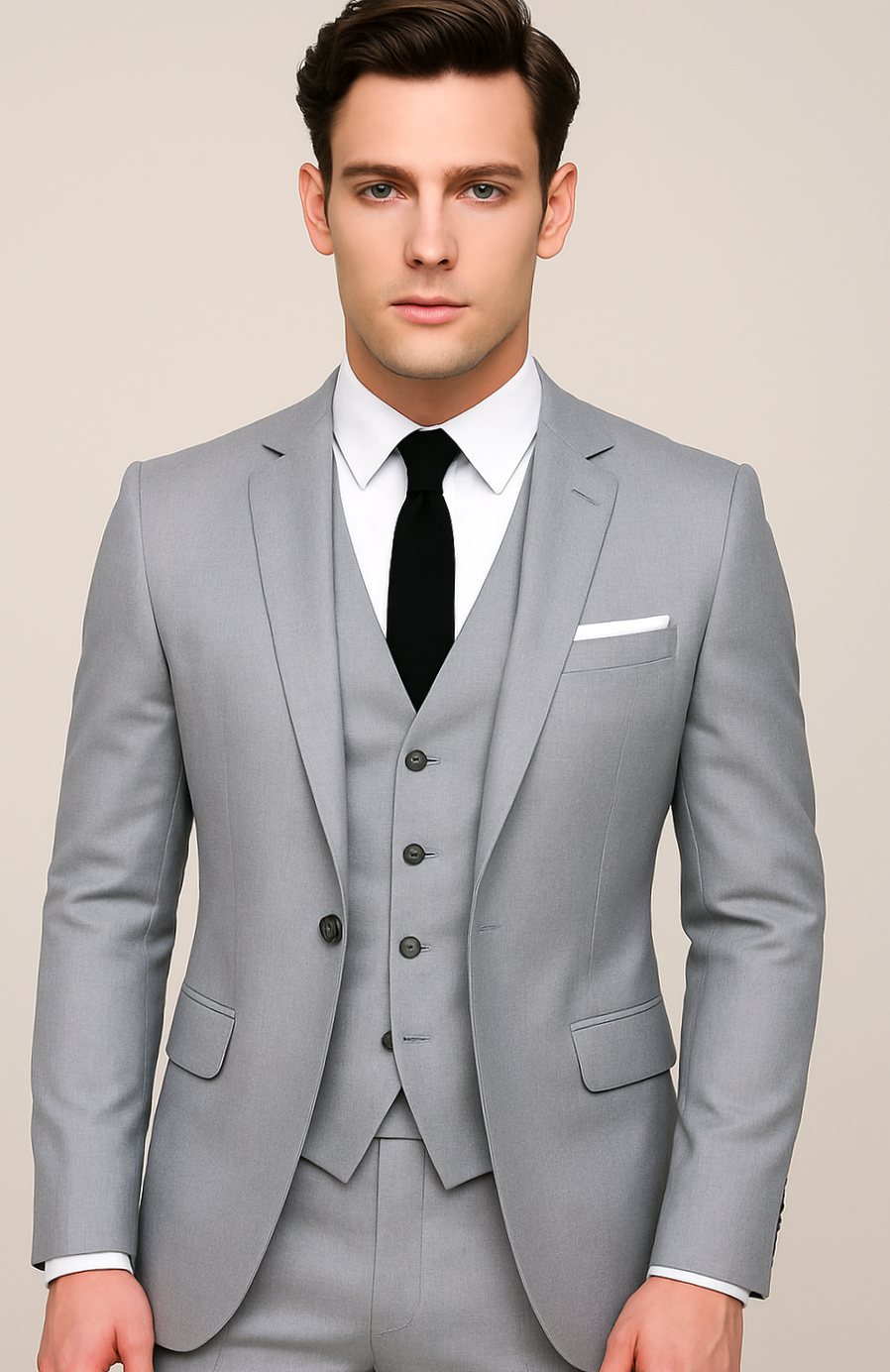 Traje completo de tres piezas con pantalón a juego, ideal para reuniones de negocios