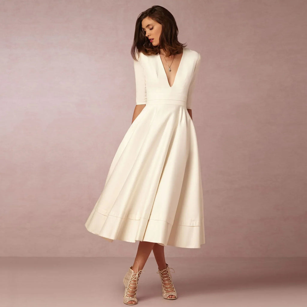 Mariela | Vestido Midi con Escote en V y Mangas al Codo | Elegante y Cómodo para Ocasiones Especiales - Noa Lagos