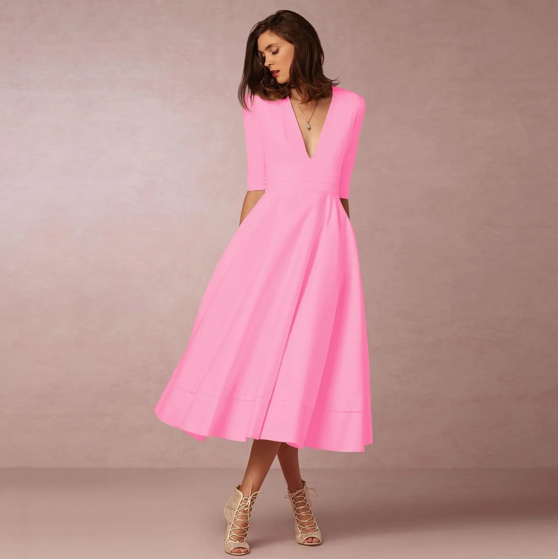 Mariela | Vestido Midi con Escote en V y Mangas al Codo | Elegante y Cómodo para Ocasiones Especiales - Noa Lagos