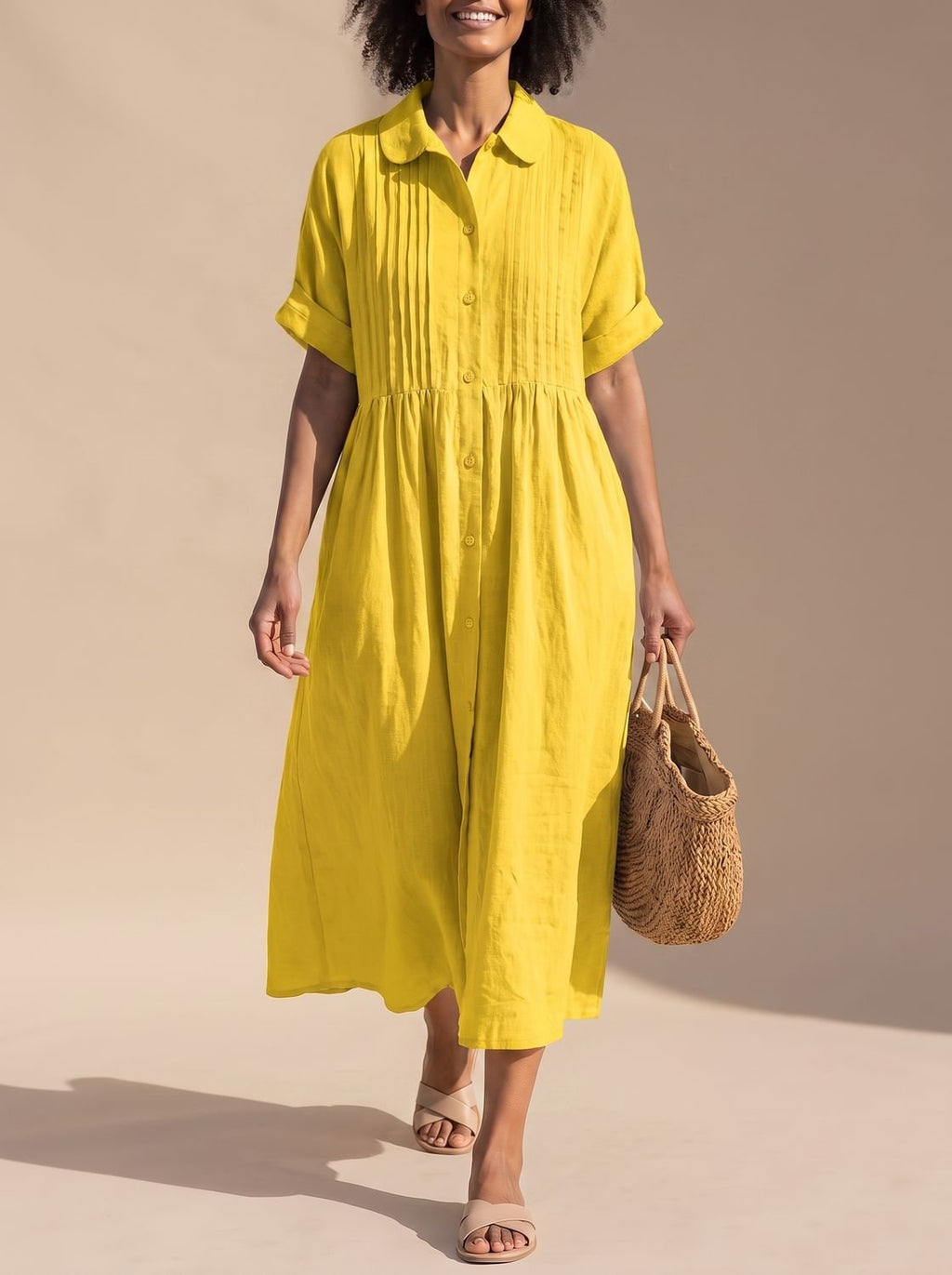 Vestido camisero midi de algodón en color negro, look casual