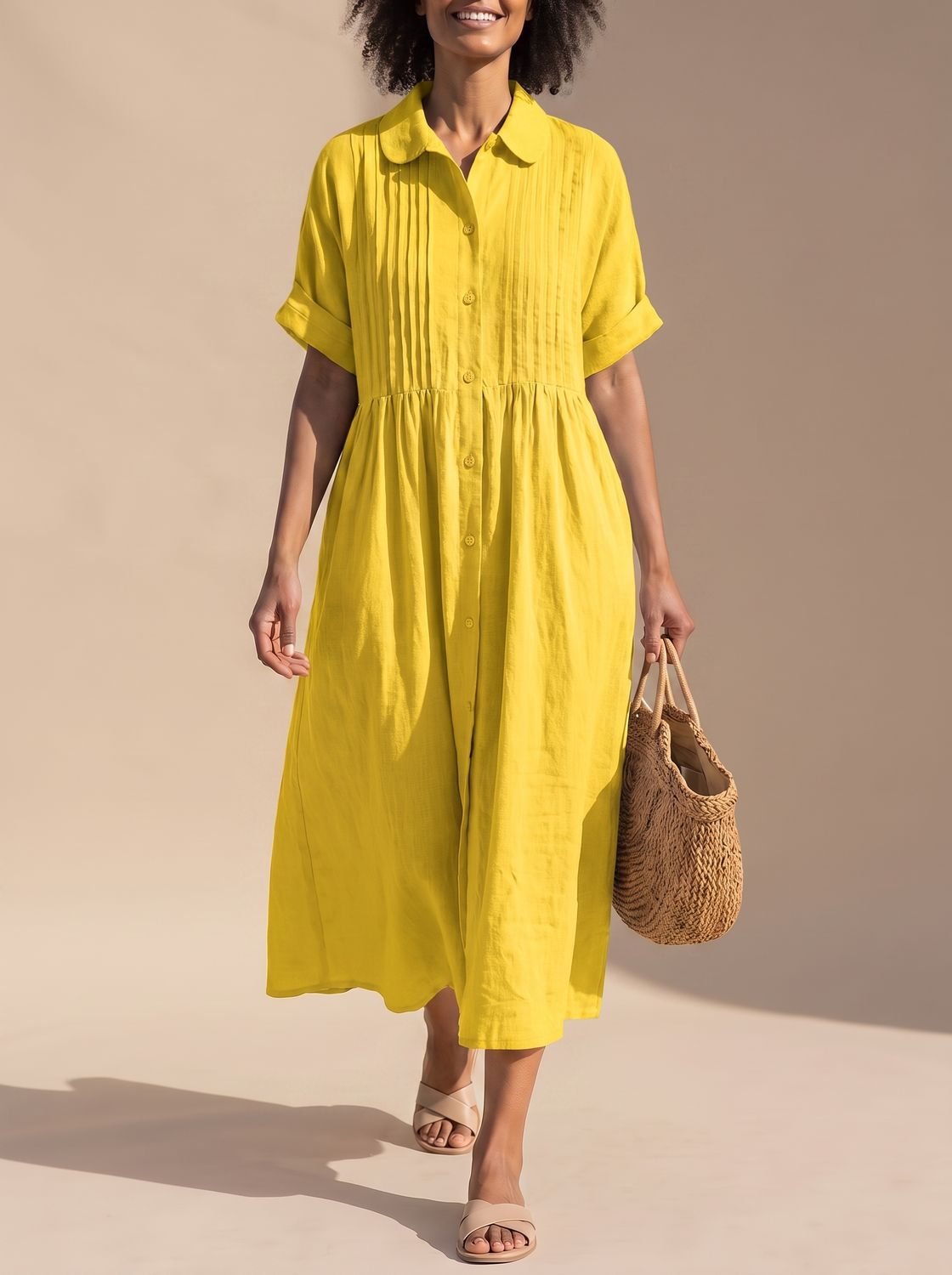 Vestido camisero midi de algodón en color negro, look casual
