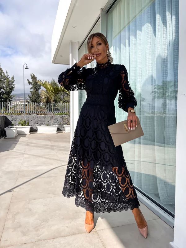 Mia | Vestido Midi Manga Larga de Encaje para Invitadas - Noa Lagos