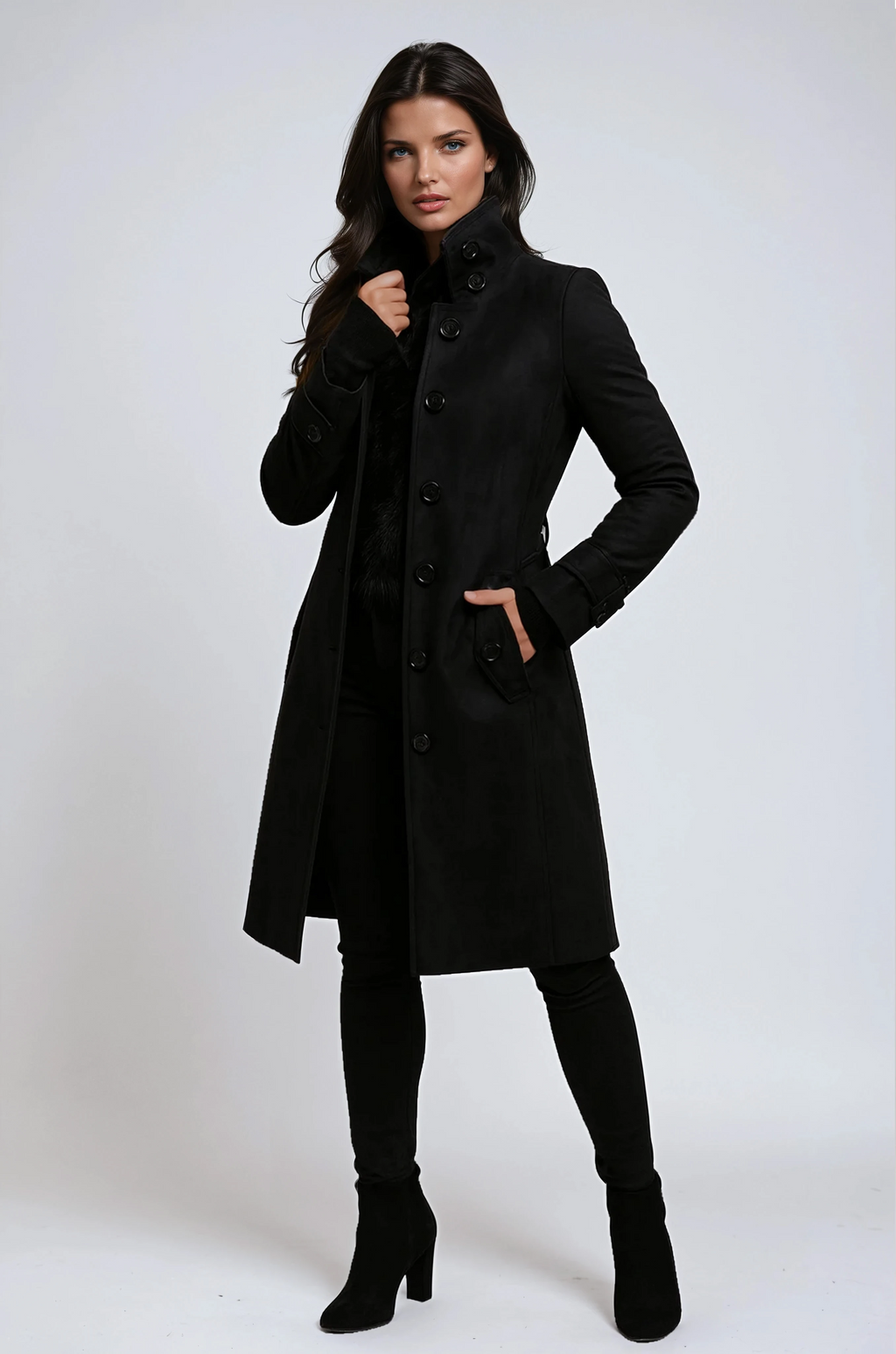 Abrigo trench de invierno Nerea para mujer con cuello alto y cierre cruzado