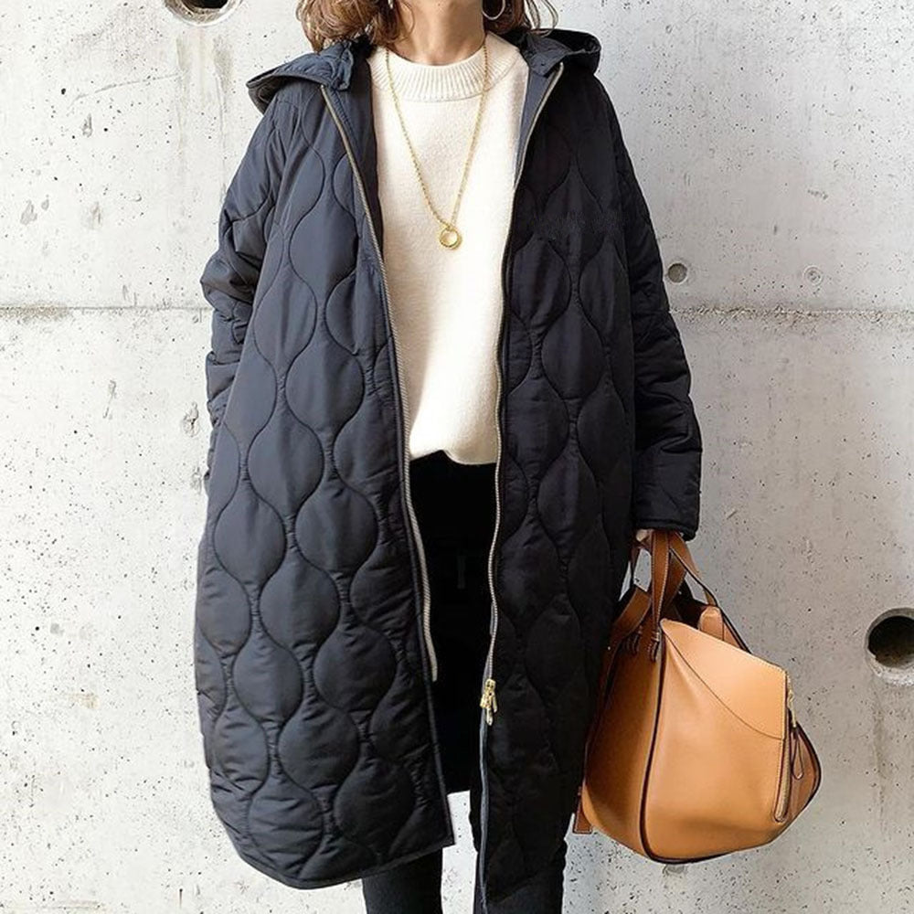 Abrigo oversize de rombos con capucha para mujer, ideal para looks de invierno