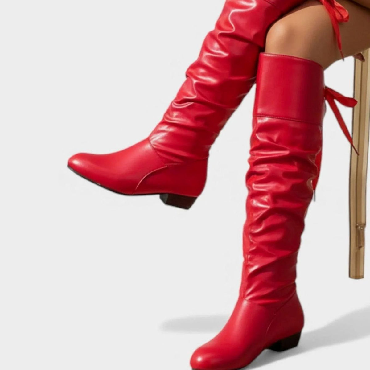 Botines de caña media slouchy con lazo y tacón bajo para mujer, vista frontal
