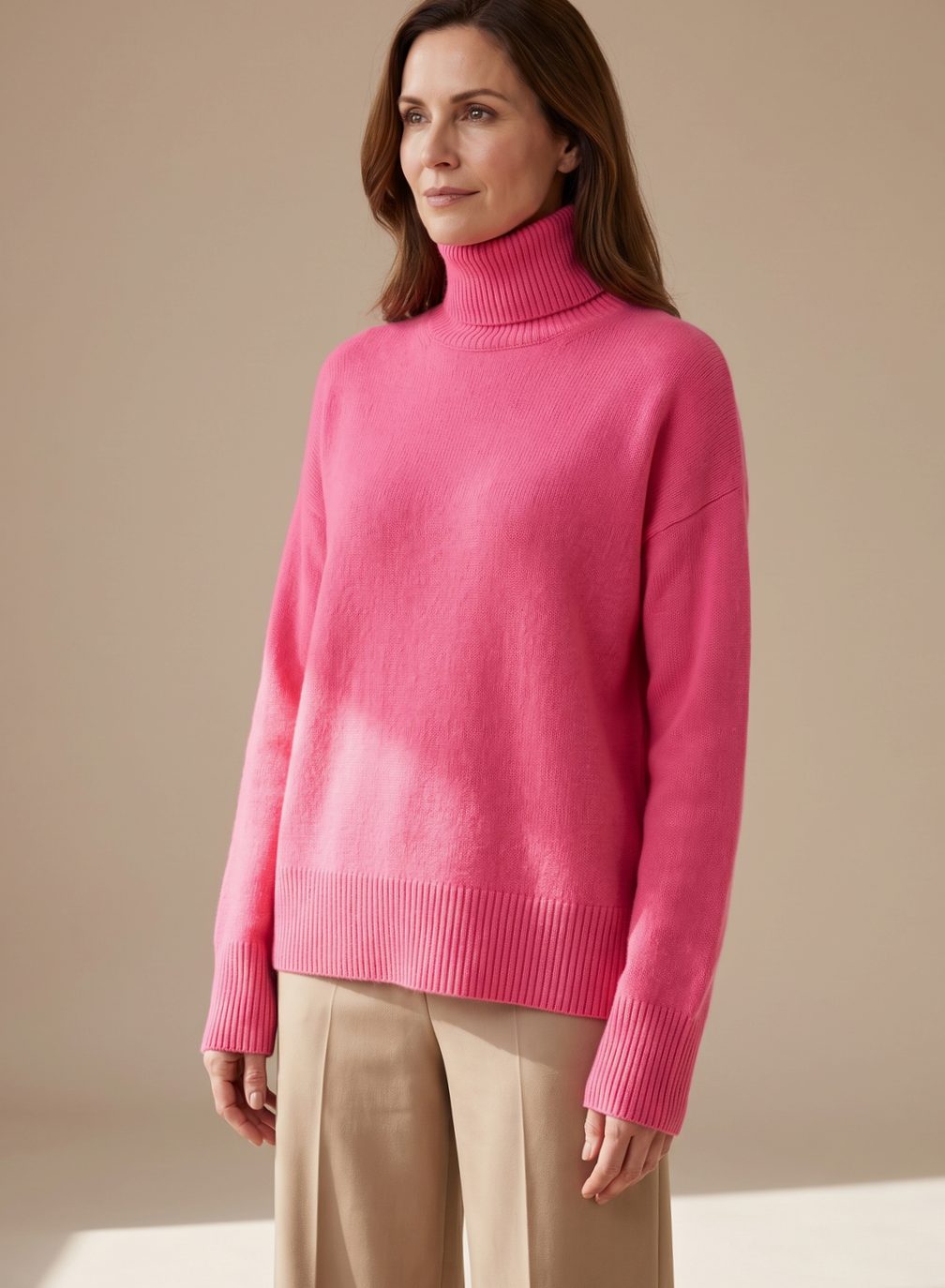 Jersey de punto oversize combinado con falda midi de satén