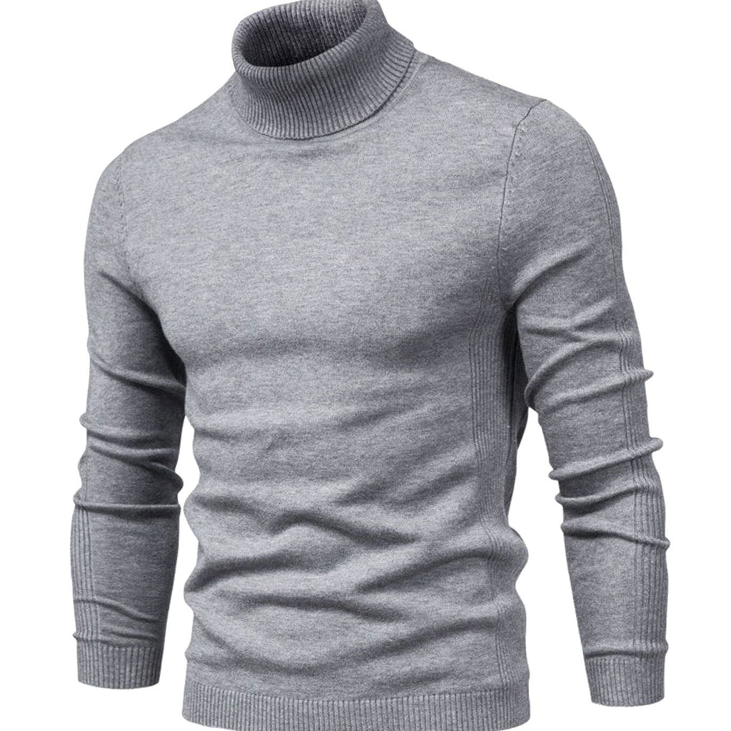 Jersey de cuello alto slim fit para hombre en color gris, vista frontal completa