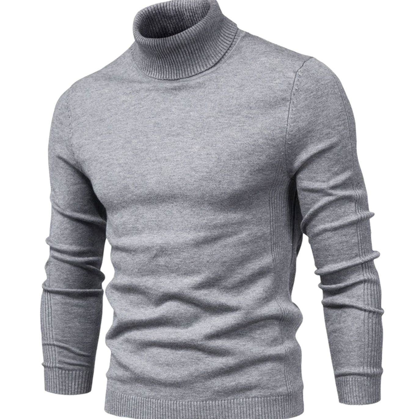 Jersey de cuello alto slim fit para hombre en color gris, vista frontal completa