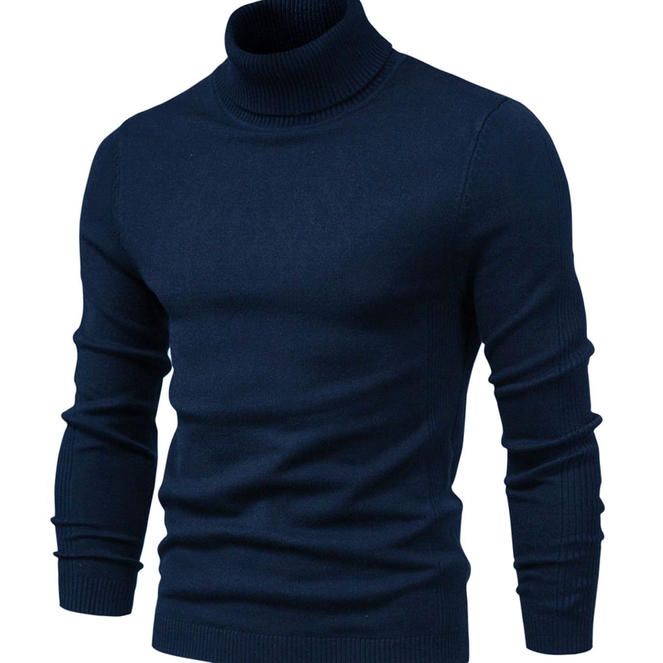 Detalle del bajo acanalado del jersey de cuello alto slim fit para hombre