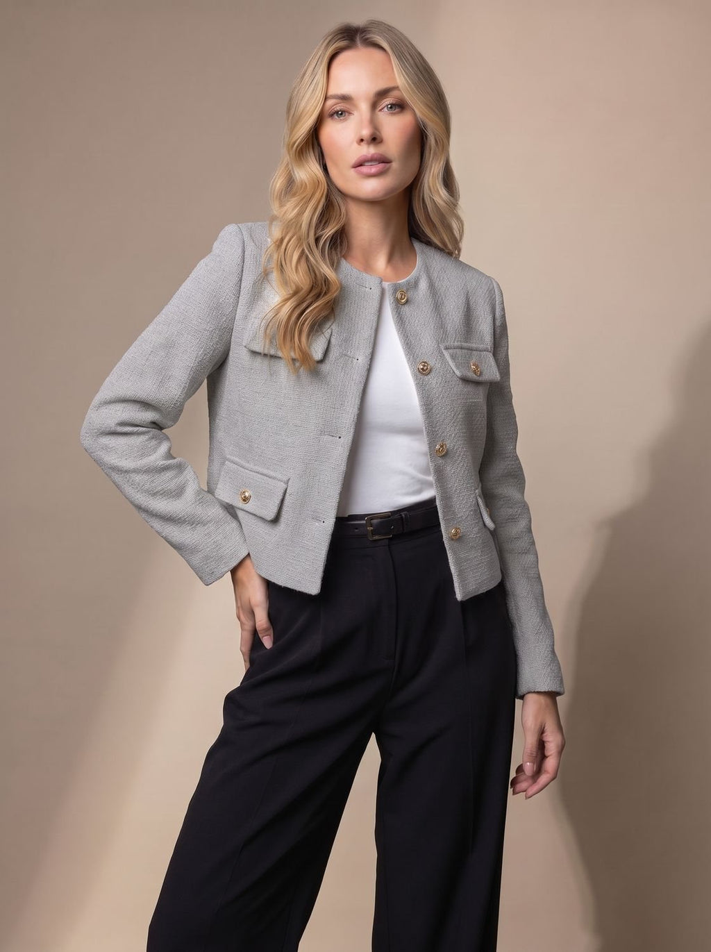Textura del tejido de tweed estructurado de la blazer
