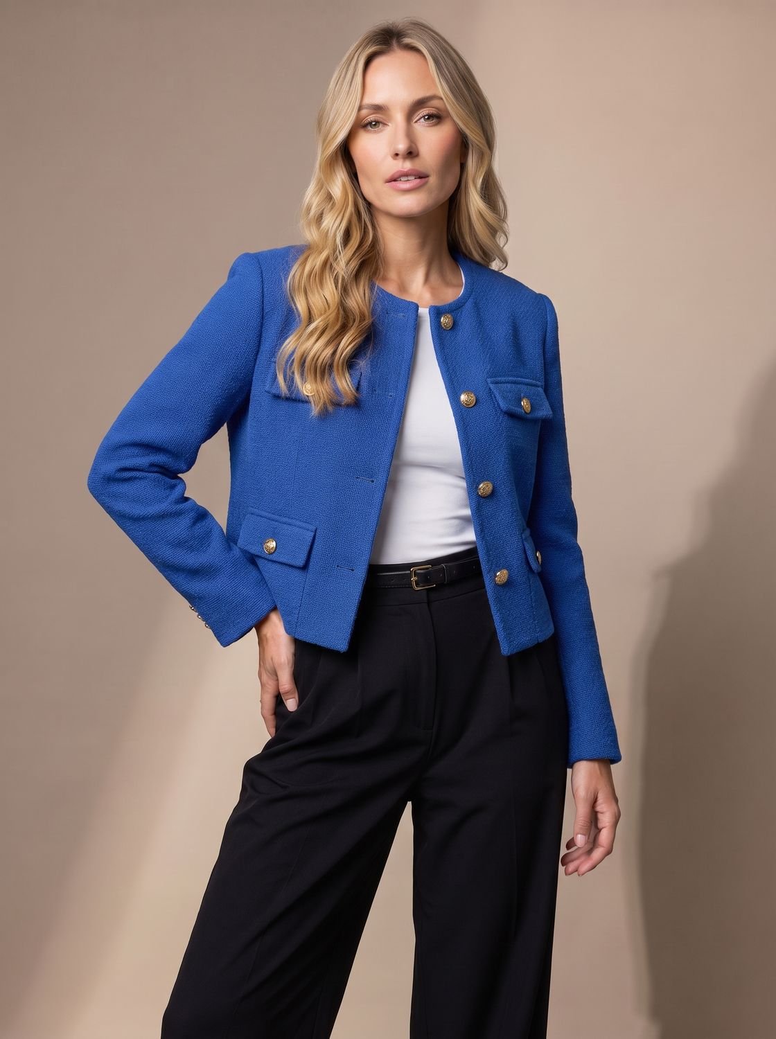 Espalda de la blazer cropped de tweed para mujer