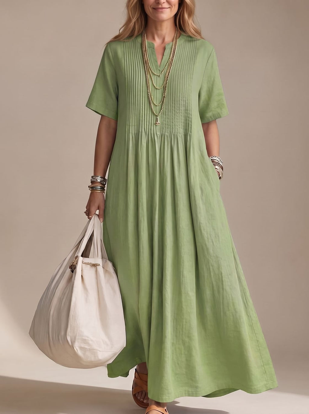 Vestido plisado de mujer en distintos colores disponibles, vista de conjunto