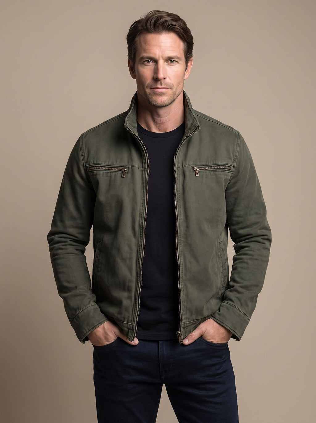 Cazadora bomber RENDRIC slim fit con cuello mao para hombre, vista frontal
