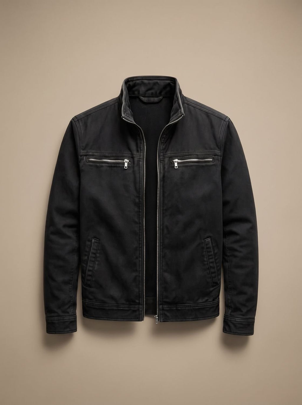 Cazadora bomber RENDRIC con cuello mao estructurado, vista lateral
