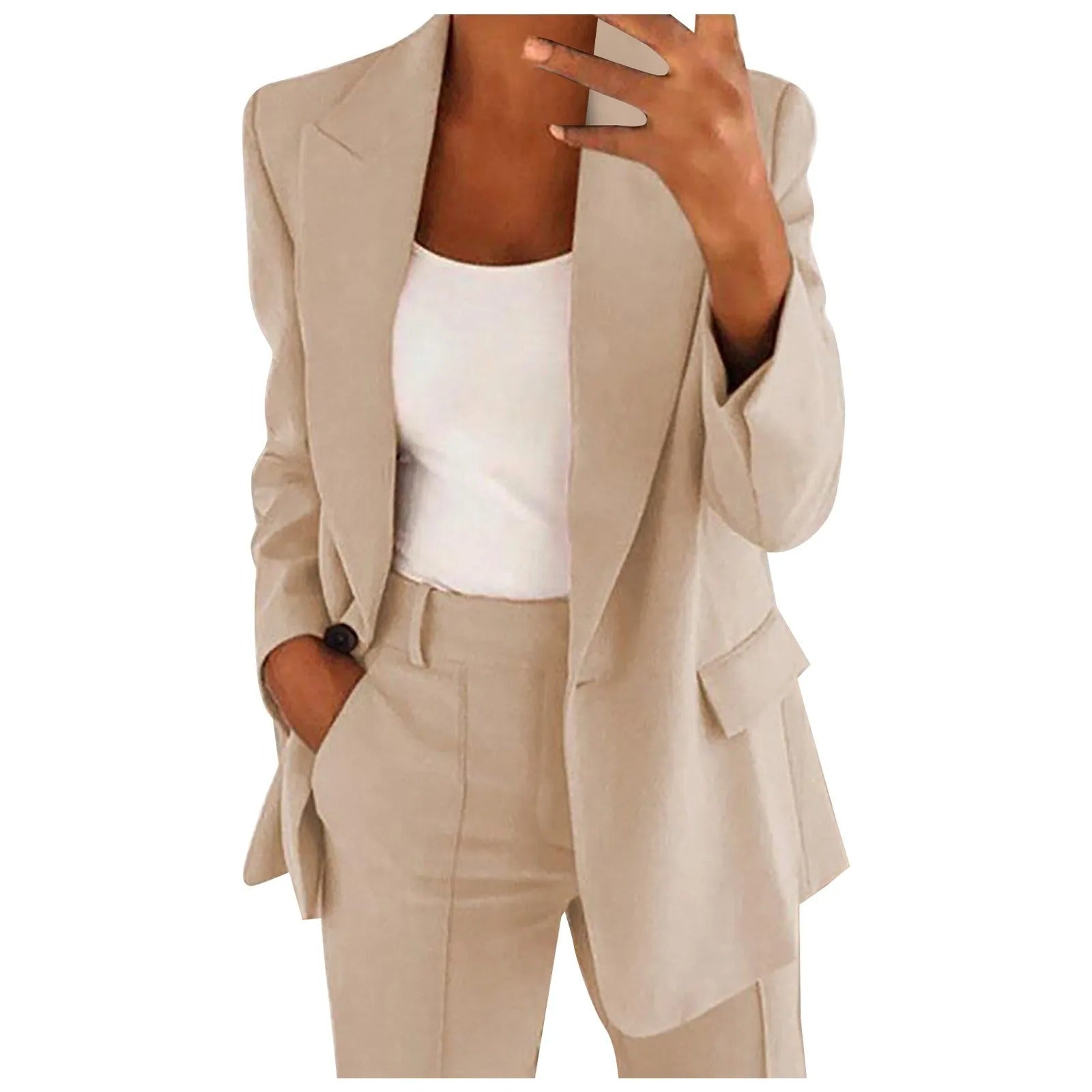 Conjunto Nerea de blazer y pantalón liso para mujer, look elegante de oficina