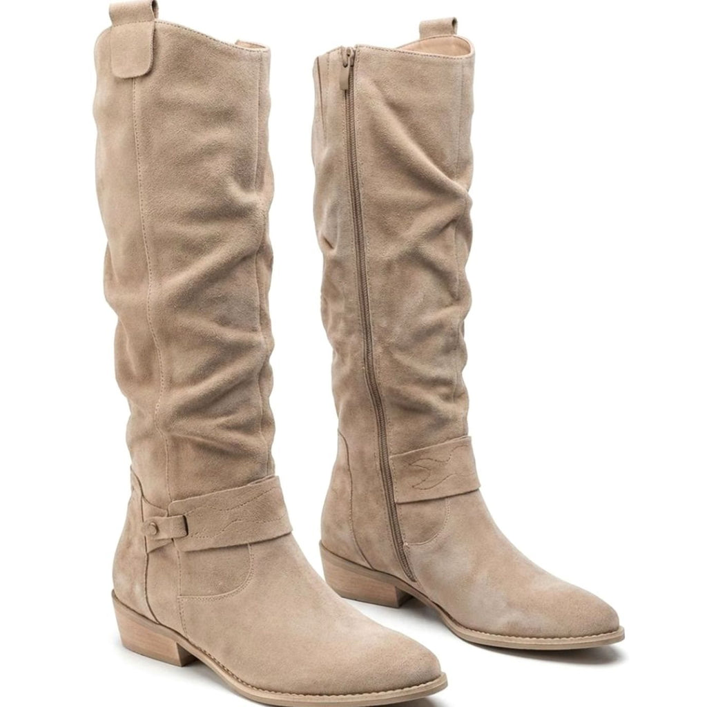 Botas altas de mujer con tacón ancho y caña fruncida en color a elegir