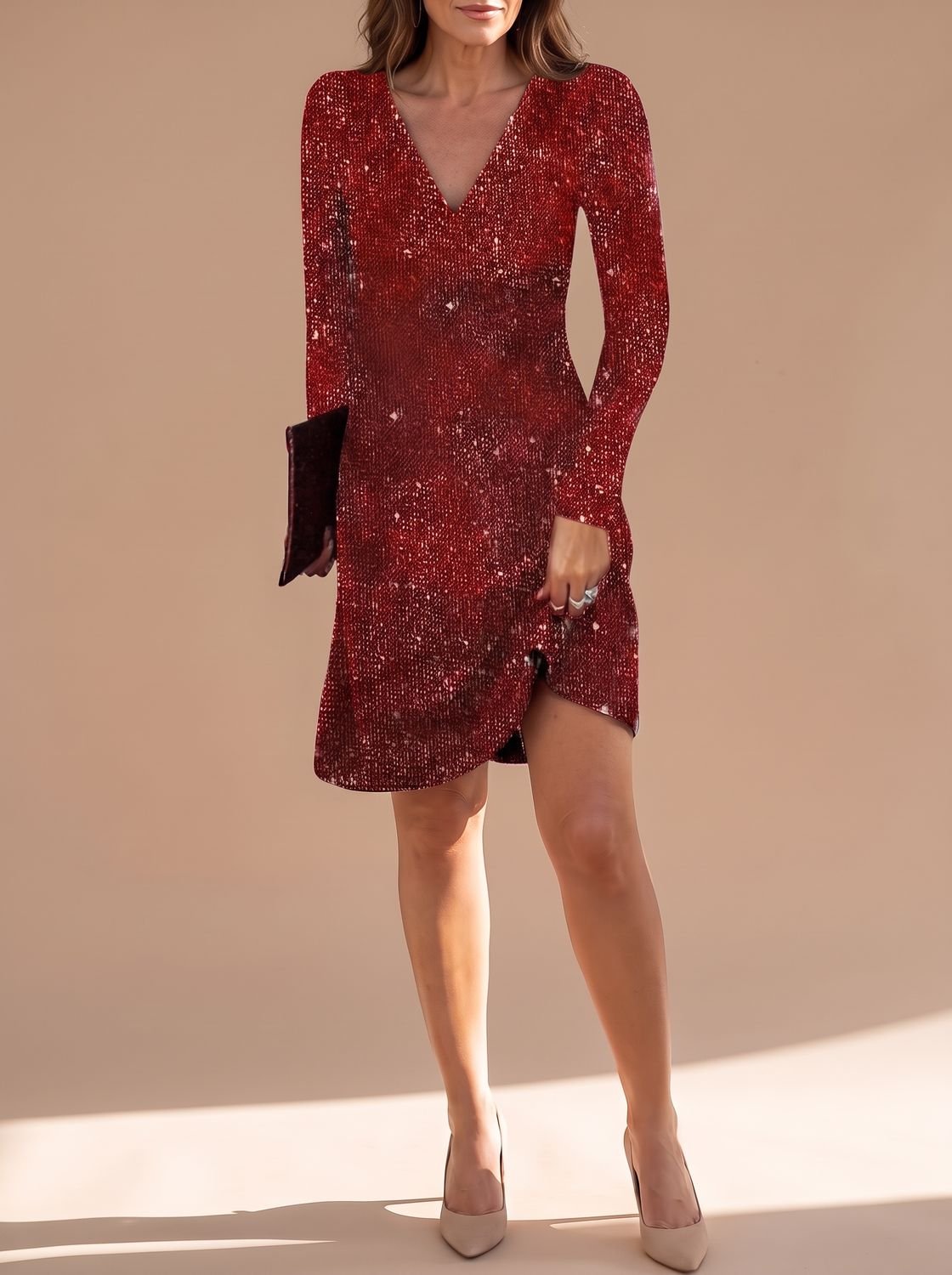 Look completo con vestido de lentejuelas y complementos de fiesta