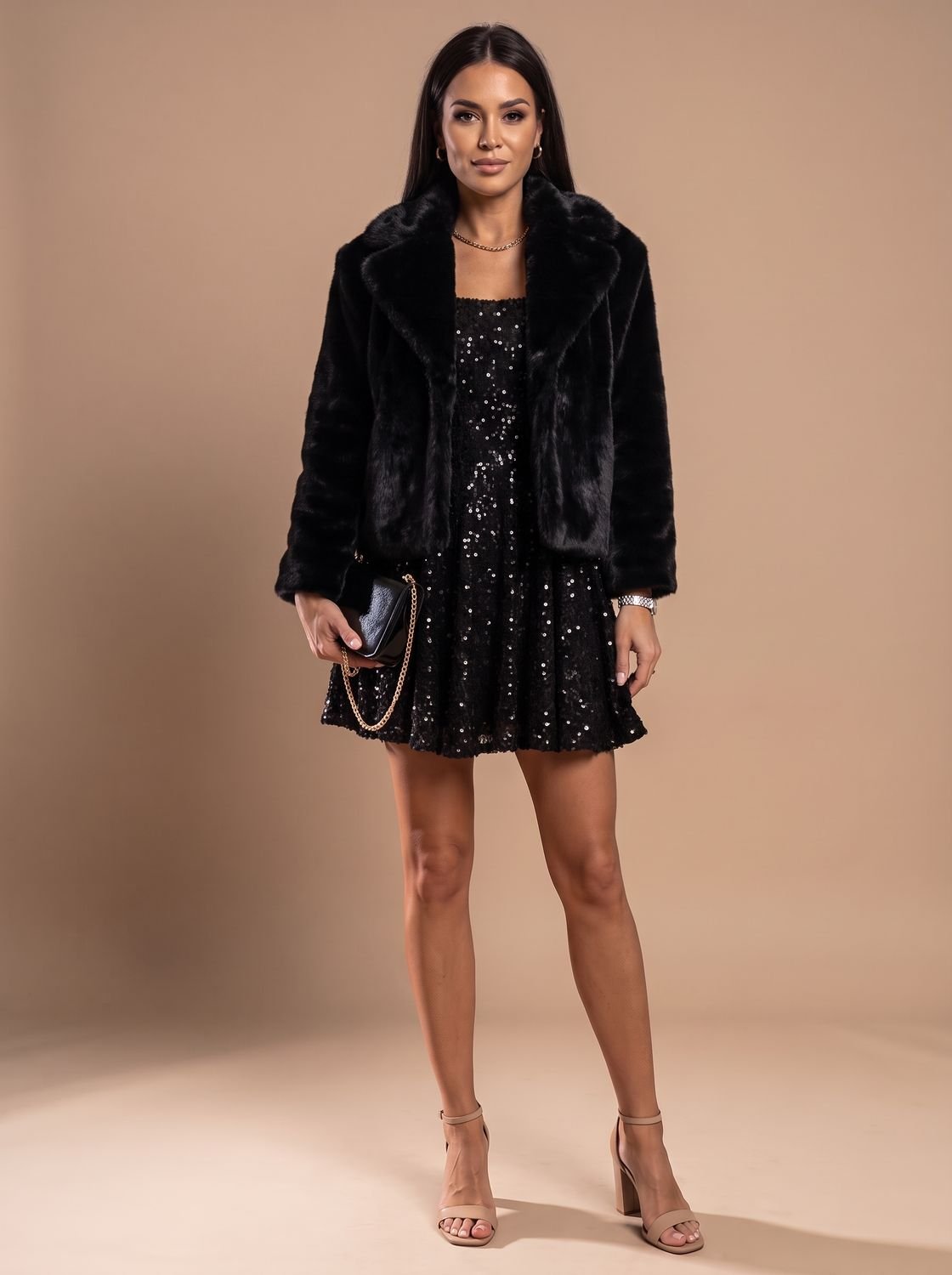 Vestido corto brillante ideal para Navidad, Nochevieja y eventos de cóctel