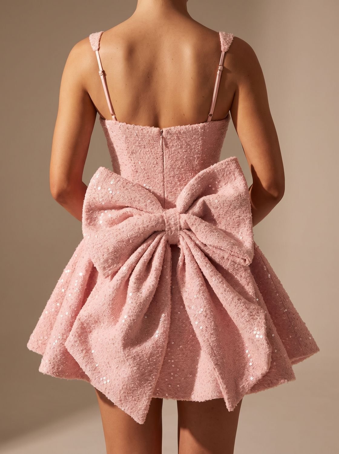 Vista trasera del vestido de lentejuelas con silueta entallada