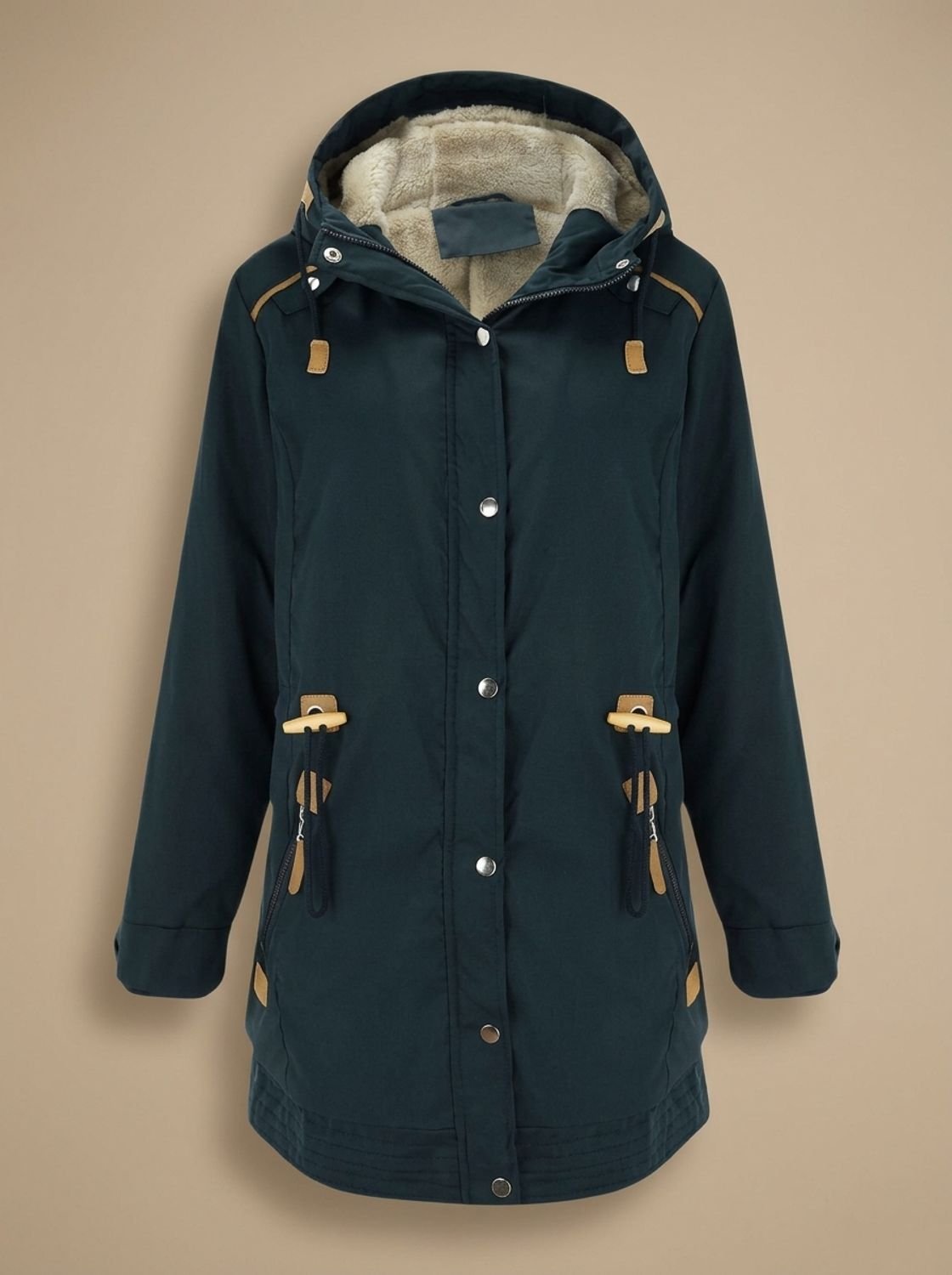 Parka SNOWMERE azul marino con cintura ajustable y bolsillos con cremallera