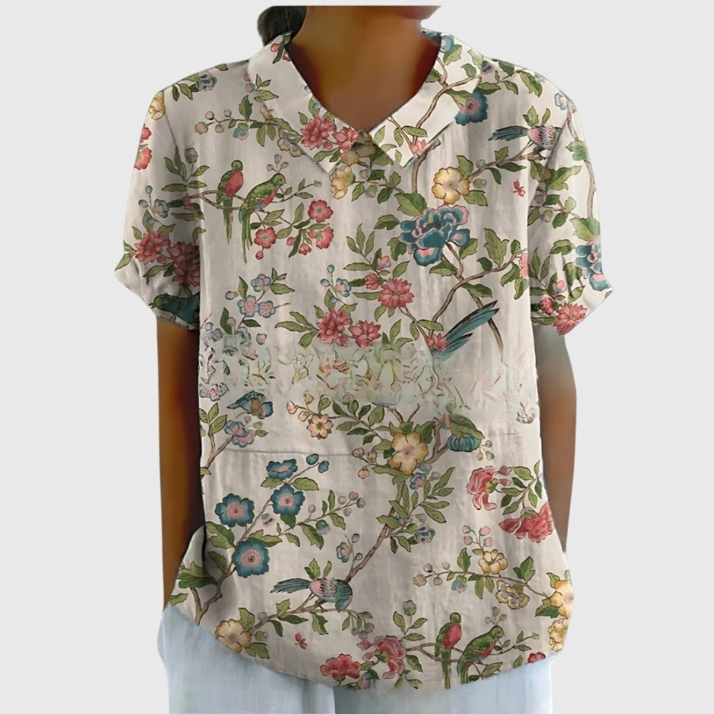 Sofía | Blusa de Lino con Estampado Botánico para Mujer - Noa Lagos