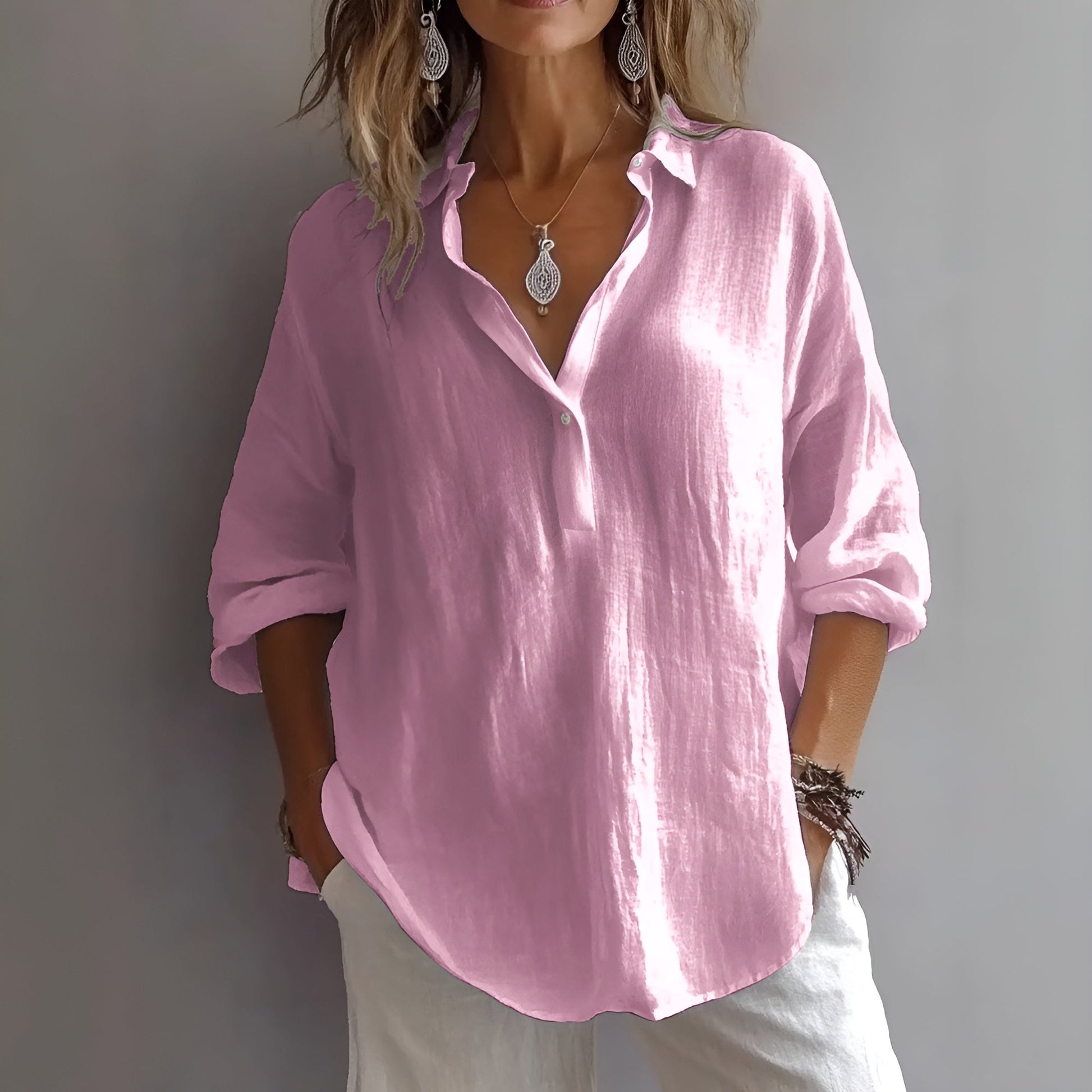 Sofía | Elegante Blusa Holgada Blanca Para Mujer con Cuello en V - Noa Lagos