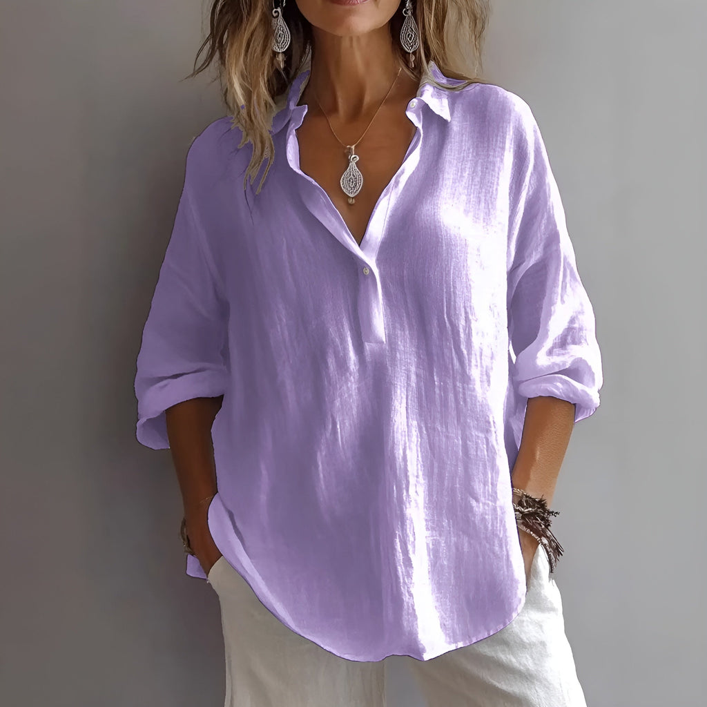 Sofía | Elegante Blusa Holgada Blanca Para Mujer con Cuello en V - Noa Lagos