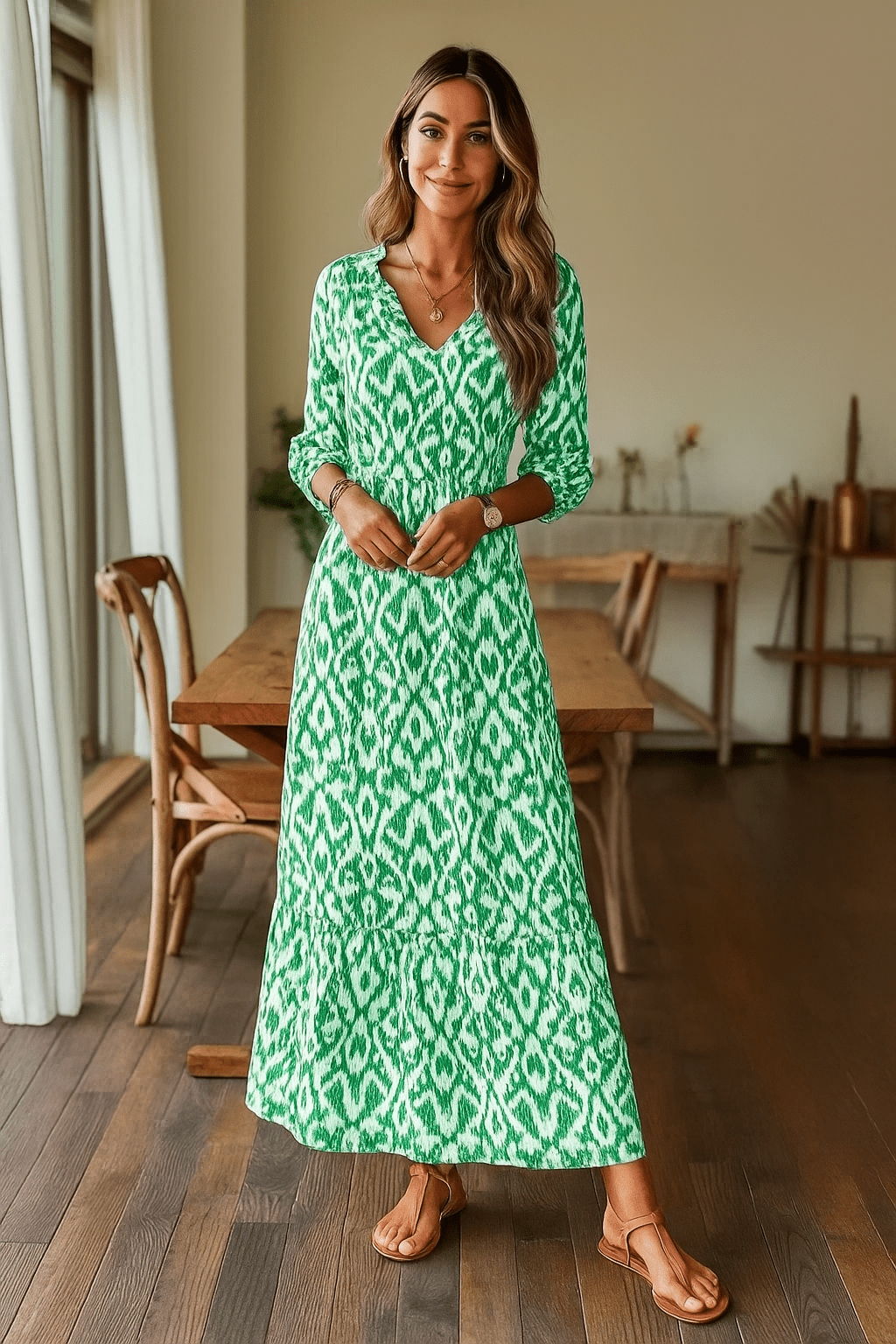 Sofia | Vestido Largo Midi de Verano con Escote en V para Mujer - Noa Lagos