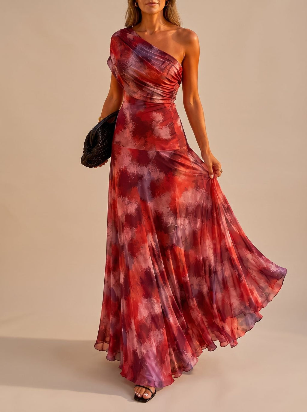 Vestido largo boho de un hombro con estampado degradado, mujer