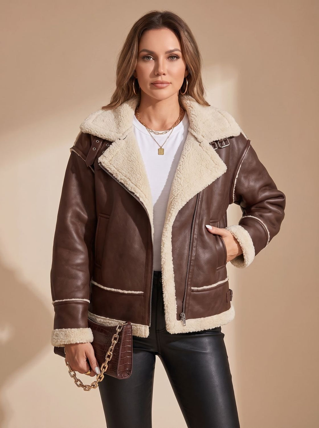 Cazadora aviador combinada con jersey y pantalón para look urbano