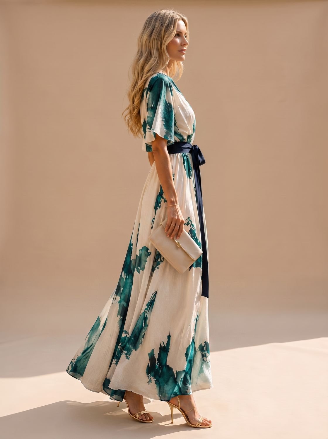 Vestido Elara con mangas de vuelo y falda en A de corte fluido