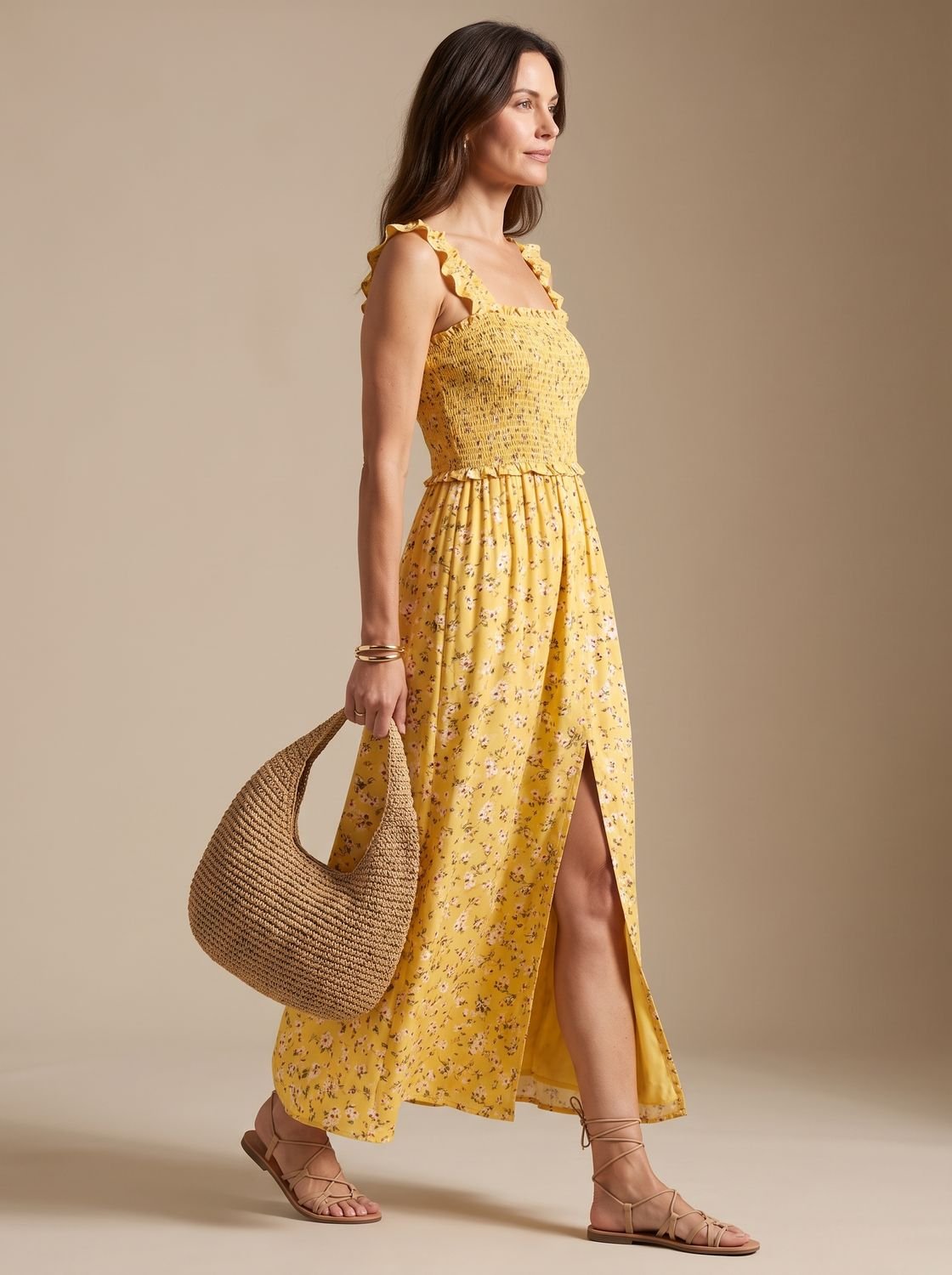 Tirantes con volantes del vestido maxi boho de flores