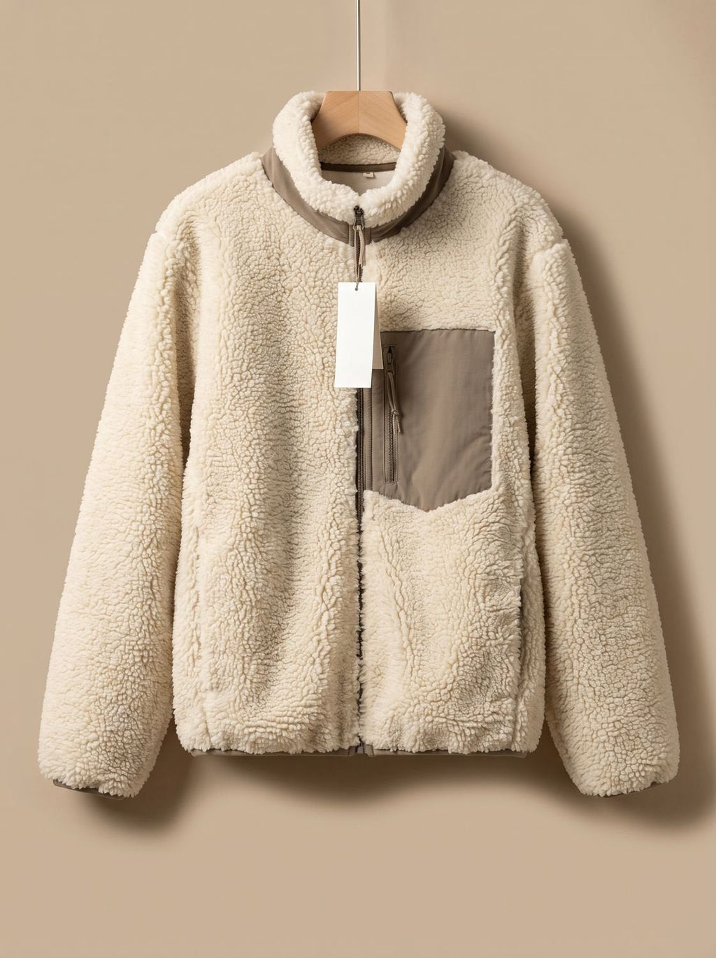 Chaqueta sherpa de mujer con cremallera completa y cuello alto