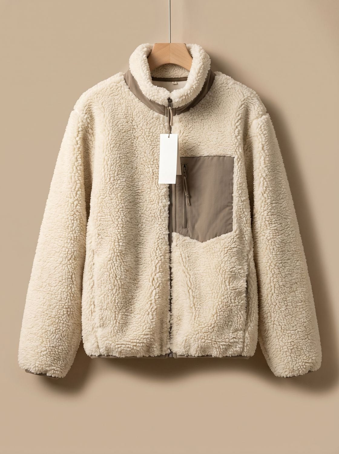 Chaqueta sherpa de mujer con cremallera completa y cuello alto