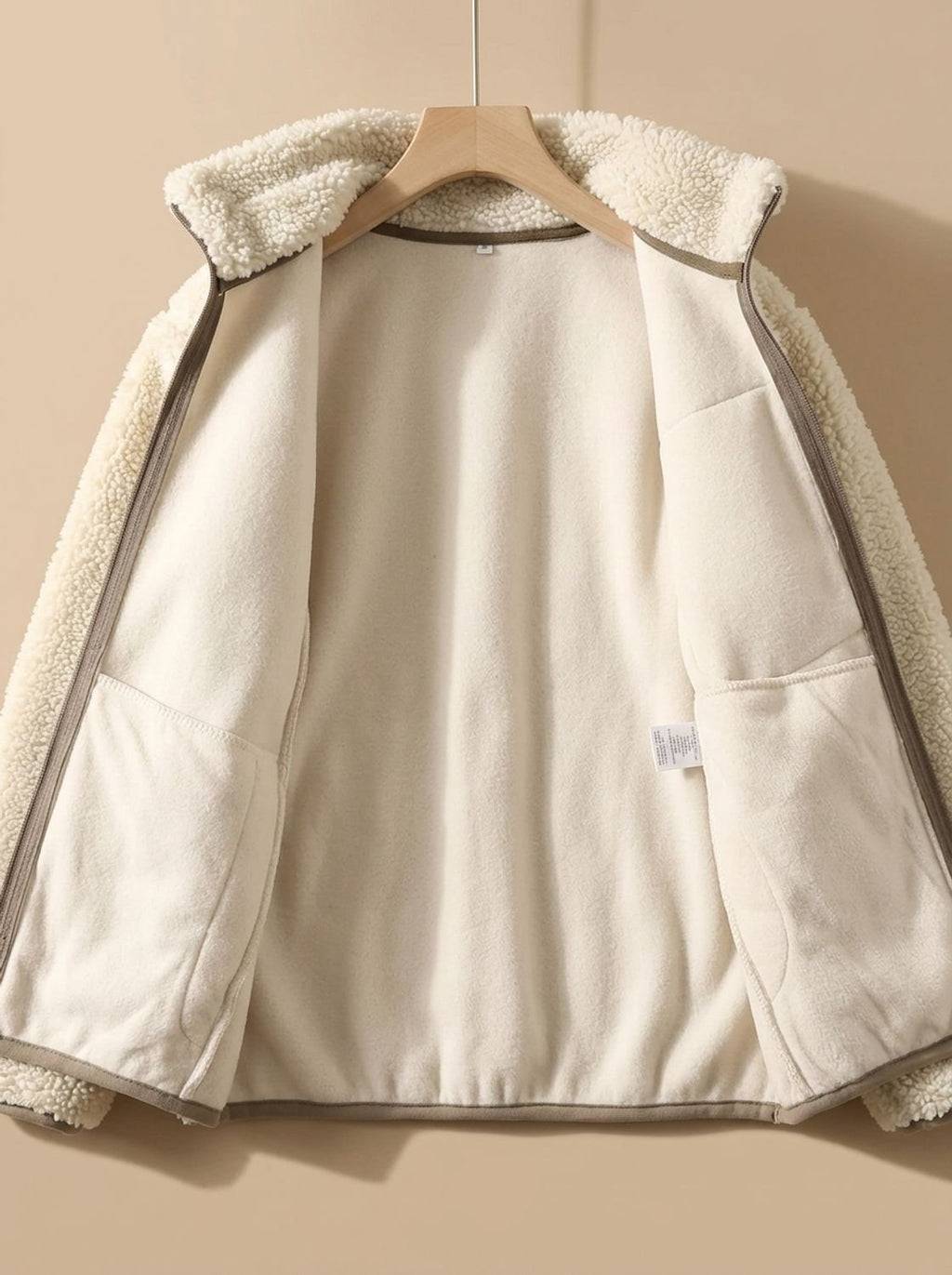Mujer llevando la chaqueta sherpa como capa exterior de abrigo