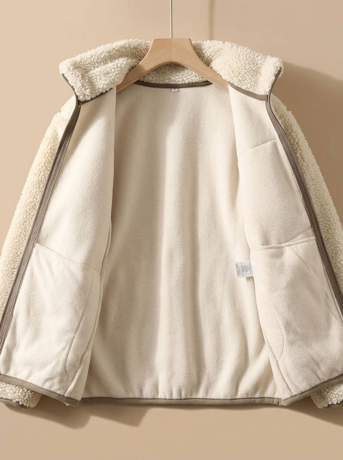 Mujer llevando la chaqueta sherpa como capa exterior de abrigo