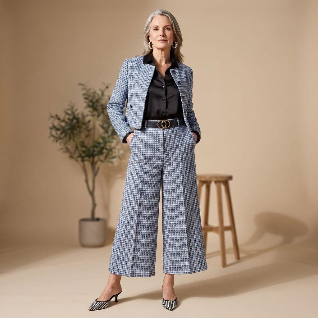Pantalón palazzo a juego con la chaqueta tweed del conjunto Sophie