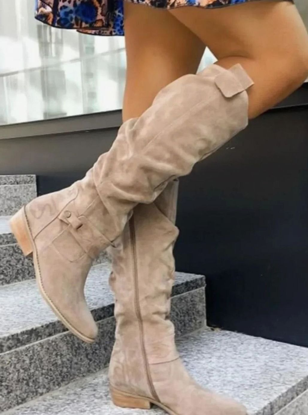 Botas altas de ante SUNDREN con tacón bajo y caña holgada para mujer