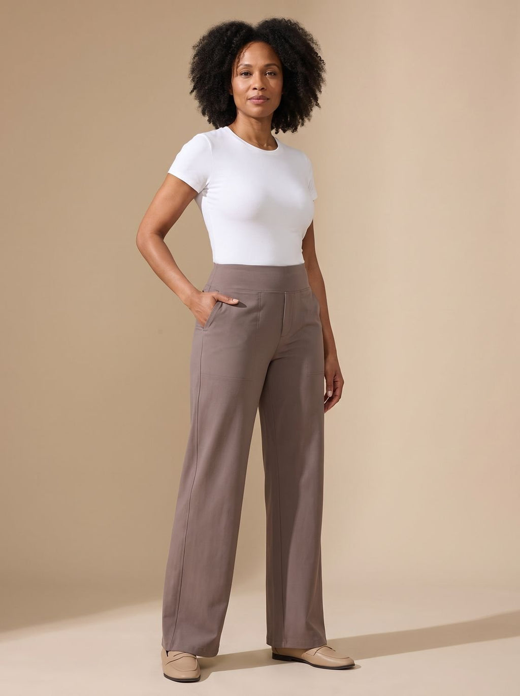 Pantalón de talle alto ancho TAMARINA en color liso para mujer