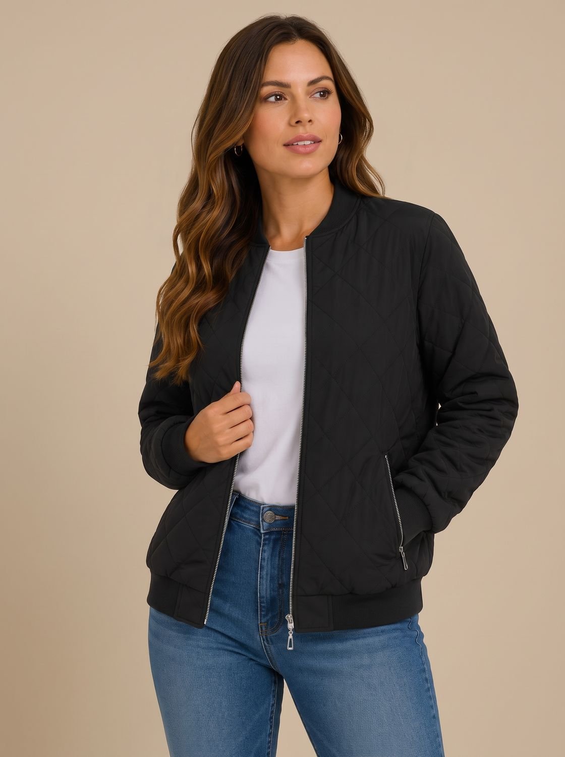 Cazadora bomber acolchada de rombos TAMVELA en color rojo para mujer