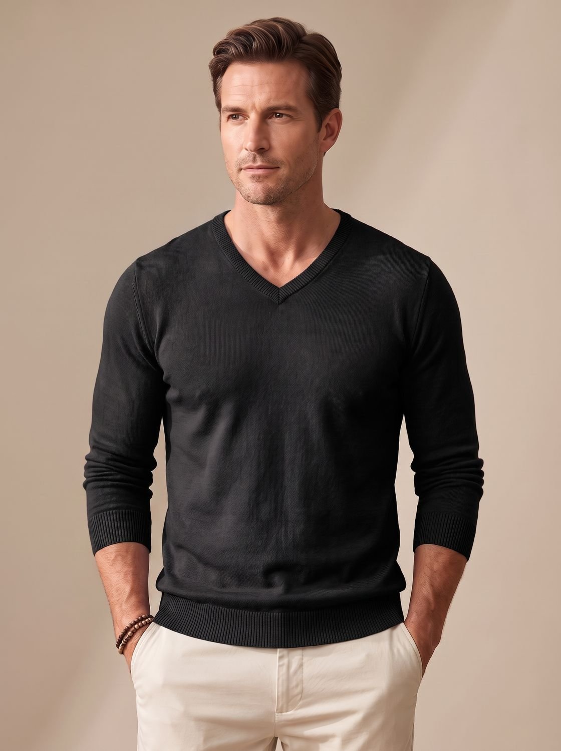Jersey de punto fino en color burdeos para hombre