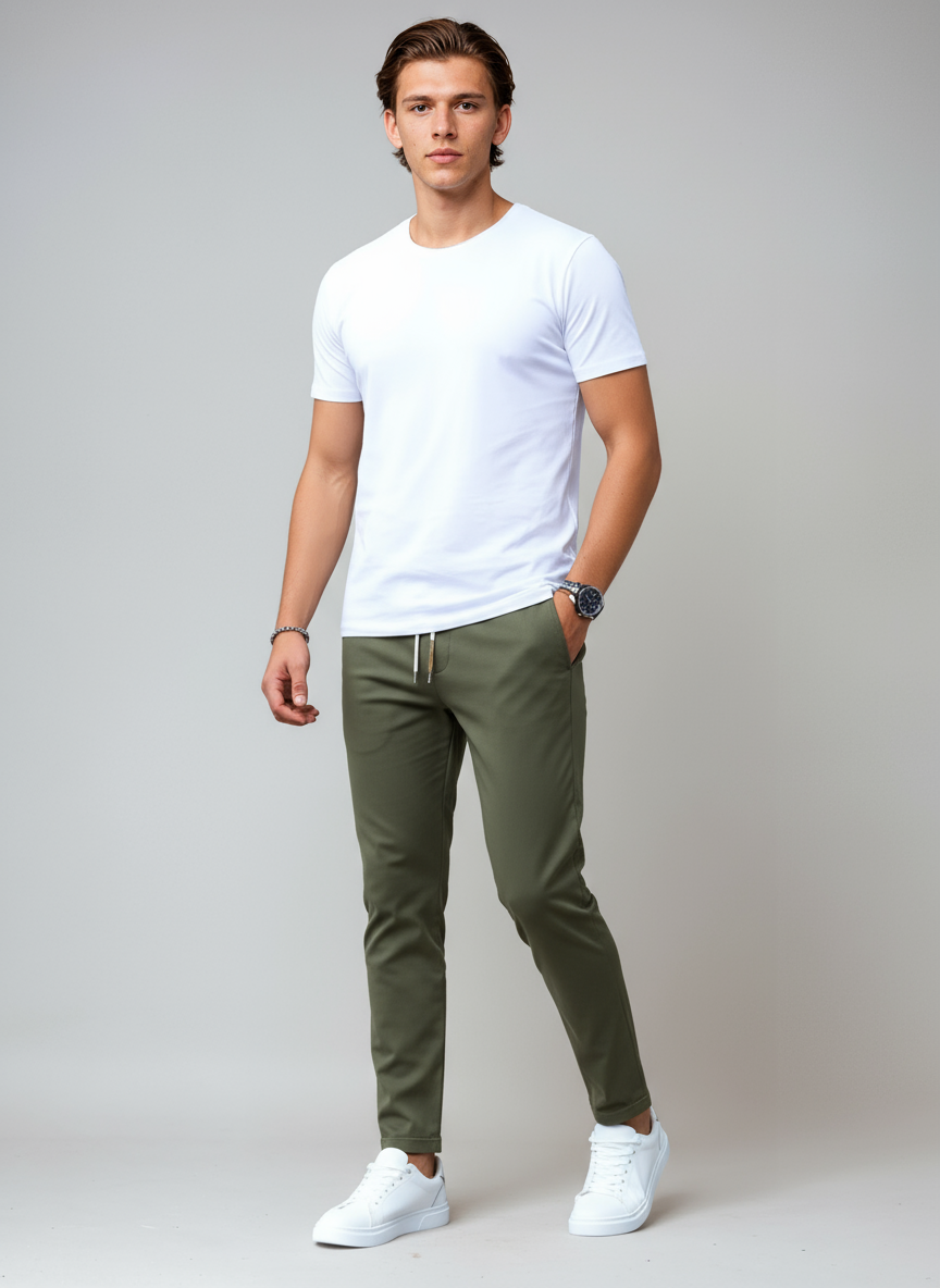 Pantalón chino THERON combinado con zapatillas blancas