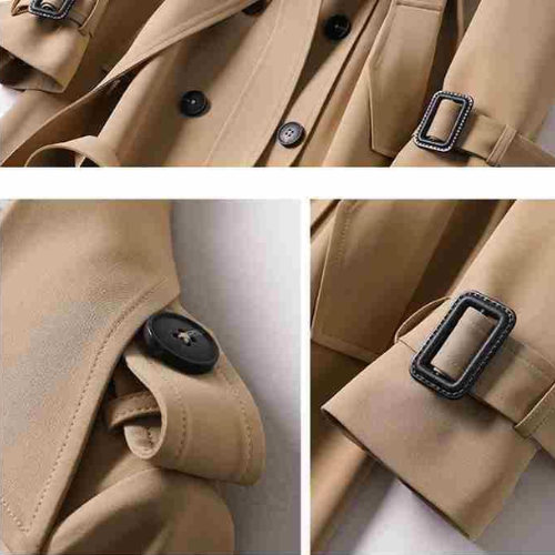 Trench coat Aurora de doble botonadura para mujer en color beige