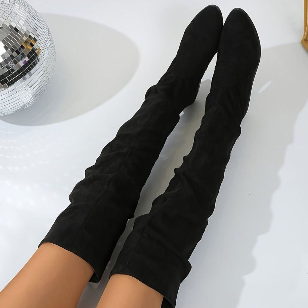 Caña slouchy fruncida de las botas altas por encima de la rodilla
