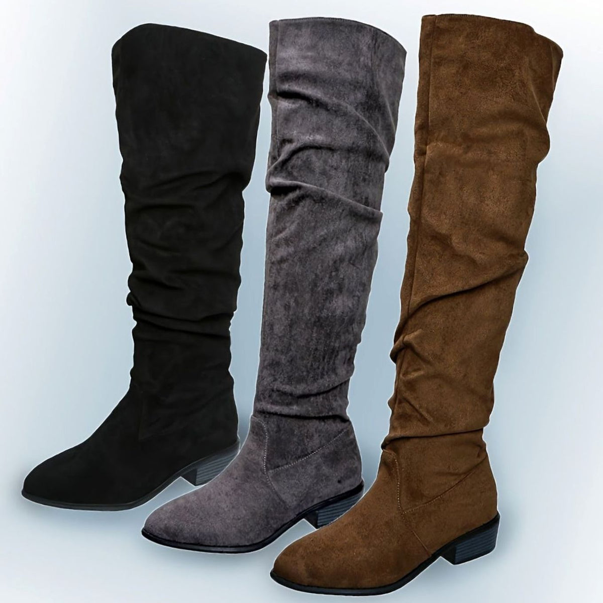 Botas de ante color negro combinadas con vestido midi para look de noche