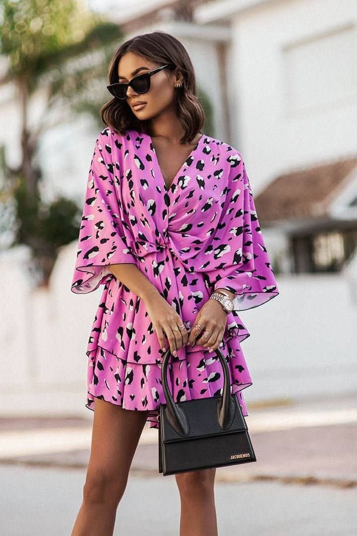 VALERIA – Vestido mini bohemio con estampado tropical para mujer
