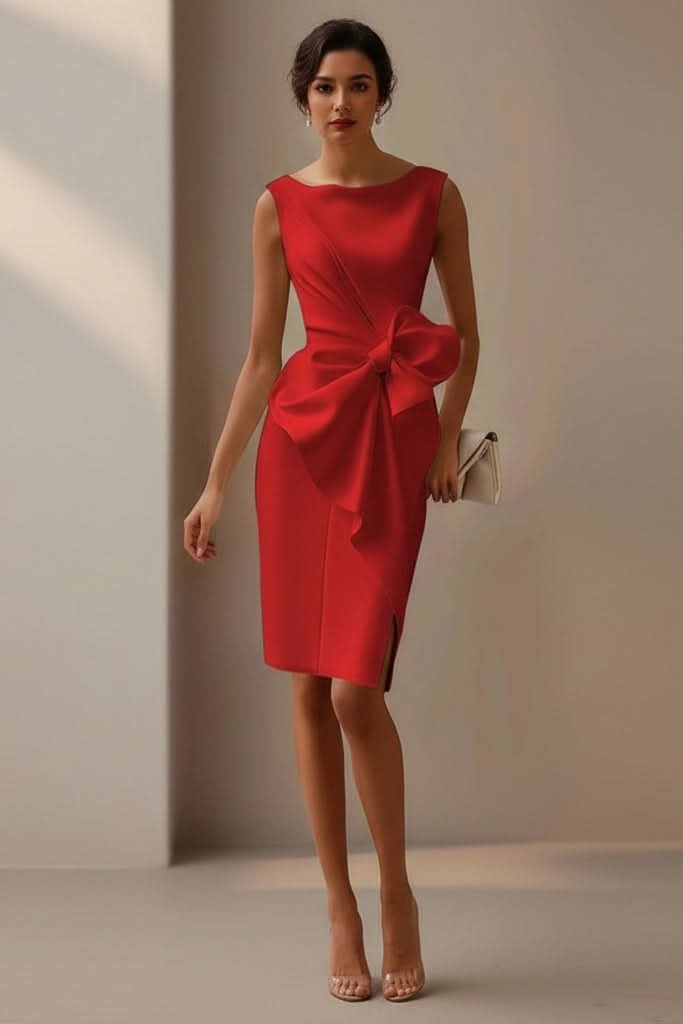 PAULA – Vestido midi sin mangas con lazo para mujer